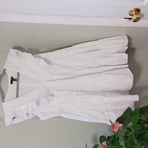 Aqua Sz L, Pure White Ruffled Mini Dress, V-neck, 100% Cotton
